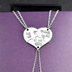 Charm.L Grace 3 Piece of Big Sis Middle Sis Lil Sister Necklace Keychain Set Heart Shape Puzzle