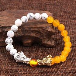 N-A Natural Black Lava & White Howlite Stone Beads Bracelet Mens Jewelry Buddha Dragon Bead Bracelet for Women