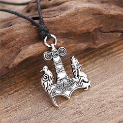 fishhook Wicca Vintage Norse Mjolnir Thors Hammer Celtic Knot Raven and Wolf Pendant Necklace Jewelry