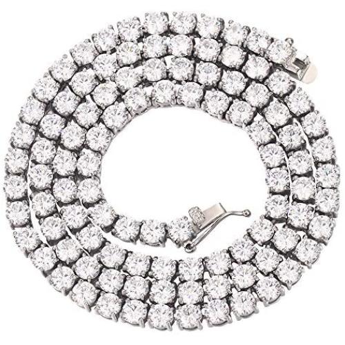 GOLD IDEA JEWELRY Hip Hop 1 Row Iced Out Tennis Chain Stainless Steel-4mm/5mm AAA+ Cubic Zirconia Diamond Tennis Necklace & Bracelet for Men Women 8-26’