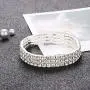 Thunaraz Crystal Choker Necklace and Earring Jewelry Sets for Women Silver Cup Chain Clear Rhinestone Necklace Long Drop Dangle Tassel Clip On Earrings with Rhinestone Stretch Bracelet