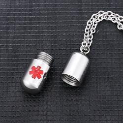 VALYRIA Stainless Steel Cylinder Memorial Jewelry Capsule Medicine Pill Pendant Necklace