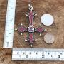 Gothic Jewelry Upside down inverted St Peter Cross Red Punk Rock Biker Heavy-Metal Fashion Satanic Protection Amulet Repel Enermy Magic Pewter Mens pendant necklace Charm Talisman w Silver Ball Chain