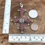 Gothic Jewelry Upside down inverted St Peter Cross Red Punk Rock Biker Heavy-Metal Fashion Satanic Protection Amulet Repel Enermy Magic Pewter Mens pendant necklace Charm Talisman w Silver Ball Chain