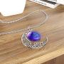 Galaxy & Crescent Cosmic Moon Pendant Necklace, Purple Glass, 17.5 Chain, Great Gift for Women