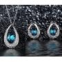 [Presented by Miss New York] Leafael''Angels Teardrop'' Made with Premium Crystals Blue Zircon Jewelry Set Earrings Necklace, 18'' +2'', Nickel/Lead/Allergy Free, Luxury Gift Box