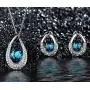 [Presented by Miss New York] Leafael''Angels Teardrop'' Made with Premium Crystals Blue Zircon Jewelry Set Earrings Necklace, 18'' +2'', Nickel/Lead/Allergy Free, Luxury Gift Box