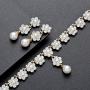 HapiBuy Crystal Pearl floral Design Wedding Jewelry Set Necklace and Earring for Women and Brides Gold Color