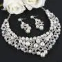 EVER FAITH Crystal Cream Simulated Pearl Wedding Floral Necklace Earrings Set Clear