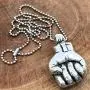Raised Clenched Fist Solidarity Strength Defiance Resistance Salute Protest St Anger Hip Hop Brotherhood Sisterhood Jewelry Pewter Mens Pendant Necklace Charm Protection Amulet men Silver Ball Chain