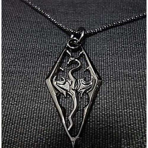 FashionM Mxnpolar The Elder Scrolls V Skyrim Dragonborn Logo Pendant Necklace Cosplay Accessories Black