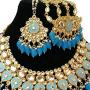 Finekraft Meena Kundan Bridal Wedding Designer Gold Plated Pearls Necklace Jewelry Set