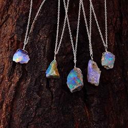 Real Ethiopian Opal Rough Crystals Pendant Necklace Gemstone Natural Raw Crystals Fire Play Energy Healing Crystals, Birthday, Gift for her, 925 Sterling Silver Jewelry 18 inch AA+ Quality