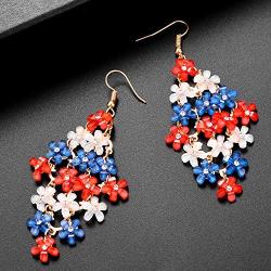 Lux Accessories Xmas Christmas Holiday Red Blue White Acrylic Flower Layered Goldone Dangle Earrings