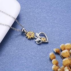 Sunflower Necklace You are My Sunshine - 925 Sterling Silver Heart Sun Flower Daisy Pendant Neckalce Jewelry Gift for Women Girl Wife Daughter Sister