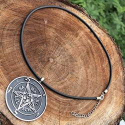 Church of Satan Jewelry The Sigil of Baphomet SAMAEL-LILITH Inverted Pentacle Pentagram Star Satanic Devil LaVeyan Satanism Wicca Witchcraft Pewter Mens Pendant Necklace charm men w Black PVC Cord