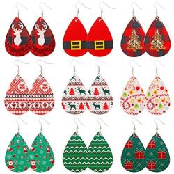 MTSCE Christmas Leather Earring For Women Girls,Xmas Teardrop Dangle Earrings Holiday Daily Fashion Party Jewelry Set