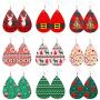 MTSCE Christmas Leather Earring For Women Girls,Xmas Teardrop Dangle Earrings Holiday Daily Fashion Party Jewelry Set
