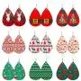 MTSCE Christmas Leather Earring For Women Girls,Xmas Teardrop Dangle Earrings Holiday Daily Fashion Party Jewelry Set