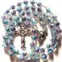 elegantmedical HANDMADE CATHOLIC NICE BULE Veluriyam ROSE BEADS & ITALY CROSS ROSARY necklace GIFT BOX