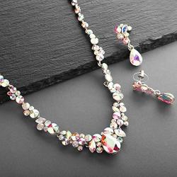 Mariell Glistening Iridescent AB Crystal Necklace and Earring Set for Prom, Bridesmaid & Wedding Party