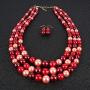HaHaGirl Faux Pearl Strands Mix Color Tone Jewelry Sets for Women Include Necklace Bracelet and Earrings Set