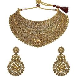 MUCH-MORE Indian Bollywood Amazon Bridal Necklace Earring with Maang Tikka Gold Tone Jewelry