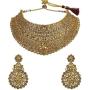 MUCH-MORE Indian Bollywood Amazon Bridal Necklace Earring with Maang Tikka Gold Tone Jewelry