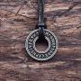 HAQUIL Viking Runes Necklace - Metal Alloy, Norse Runic Coin Talisman Pendant - PU Leather Cord, 19.7''