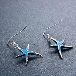 KOEDLN Starfish Necklace Earrings Jewelry Set with Blue Purple Opal Ocean Sea Animal Beach Jewelry for Women Girls