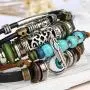Boho National Stone Feather Multilayer Leather Bracelet Evil Eye Charms Turquoises Beads Bracelets for Men Vintage Punk Wrap Wristband Owl Bird Bracelet Boho National Stone Feather Multilayer Leather Bracelet Evil Eye Charms Turquoises Beads Bracelets for Men Vintage Punk Wrap Wristband Owl Bird Bracelet