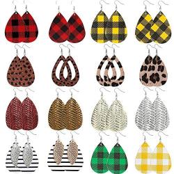 Teardrop Leather Earrings for Women Leopard Print Leather Earrings Lightweight Faux Leather Leaf Earrings 16 Pairs