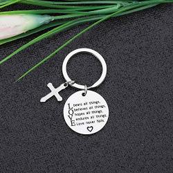 CYTING Christian Keychain 1 Corinthians 13:7 Love Bears All Things Believes All Things Hopes All Things Endure All Things Love Never Fails Religious Jewelry Inspirational Gift