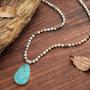 Boho Handmade Natural Ocean Jasper Picasso Jasper Imperial Jasper Pendant Long Strand Amazonite Bead Necklace for Women Men