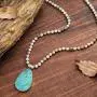 Boho Handmade Natural Ocean Jasper Picasso Jasper Imperial Jasper Pendant Long Strand Amazonite Bead Necklace for Women Men