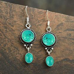 Natural Lapis Turquoise Moonstone Earrings Two Stone 925 Silver Overlay handmade Dangle Earrings for Women