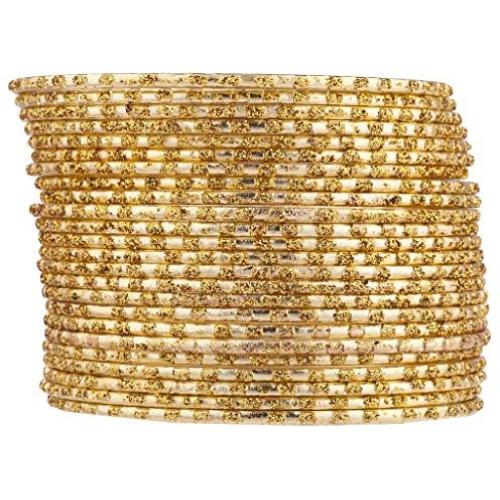 LUX ACCESSORIES Gold Tone Glitter Indian Wedding Multi Bangle Set 24 PC