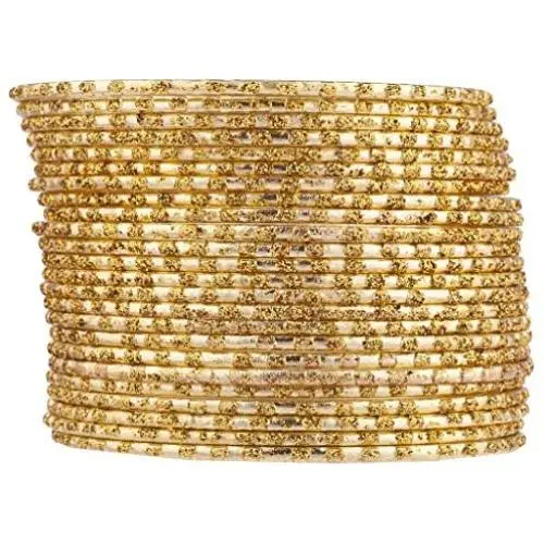 LUX ACCESSORIES Gold Tone Glitter Indian Wedding Multi Bangle Set 24 PC LUX ACCESSORIES Gold Tone Glitter Indian Wedding Multi Bangle Set 24 PC