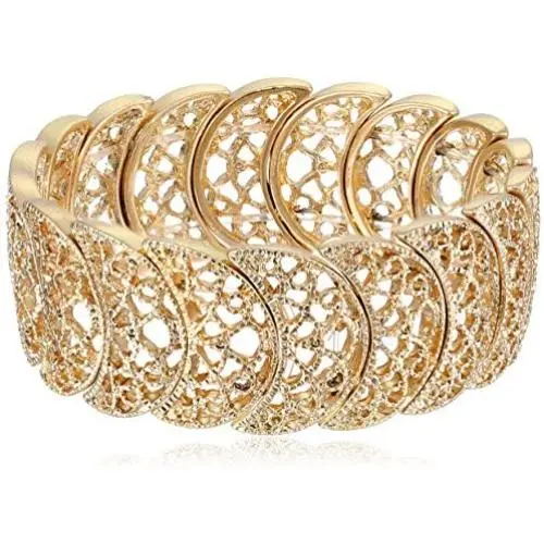 1928 Jewelry Vintage Lace Half-Circle Filigree Stretch Bracelet, 9'' 1928 Jewelry Vintage Lace Half-Circle Filigree Stretch Bracelet, 9''
