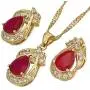 RIZILIA Pear Cut Red Ruby Yellow Gold Plated Jewelry Set, Pendant with 18'' Chain Stud Earrings RIZILIA Pear Cut Red Ruby Yellow Gold Plated Jewelry Set, Pendant with 18'' Chain Stud Earrings