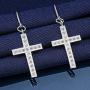 ELEGANZIA Dangle Cross Earrings for Women Girls Sterling Silver Cubic Zirconia Christian Religious Minimalist Jewelry