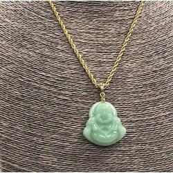 Smiling Laughing Buddha Green Jade Pendant Necklace Rope Chain Genuine Certified Grade A Jadeite Jade Hand Crafted, Jade Neckalce, 14k Gold Filled Buddha necklace, Jade Medallion