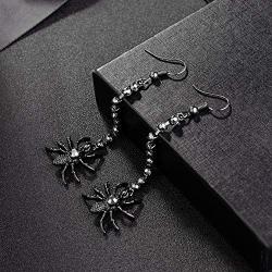 Lux Accessories Halloween Black Hanging Spider Rhinestones Hook Dangle Earrings