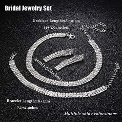 JOERICA Bridal Choker Jewerly Set for Women Silver Bridesmaid Wedding Rhinestone Choker Bracelet and Earrings Set with 5 Pcs Bridal Headband Set