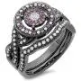 Dazzlingrock Collection Black Rhodium Plated White Diamond and Pink Sapphire Ring Set, Sterling Silver