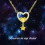 18k Gold Double Heart Necklace, Cubic Ziconia Heart and Star Pendant, Fine Gold Jewelry for Women, 17'' 18k Gold Double Heart Necklace, Cubic Ziconia Heart and Star Pendant, Fine Gold Jewelry for Women, 17''