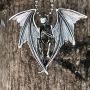Gothic Halloween Horror Jewelry Winged Vampire Skull Skeleton Corpse Angel of Death Punk Rock Heavy-Metal Biker Protection Amulet Pewter Unisex Mens Pendant Necklace Charm for men Silver Ball Chain