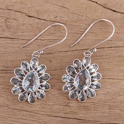 NOVICA Blue Topaz .925 Sterling Silver Dangle Earrings, Blue Glitz