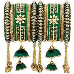 Aheli Wedding Party Designer Velvet Faux Stone Studded Bridal Bangle Set Chuda with Hangings Indian Traditional Ethnic Fashion Jewelry for Women