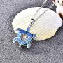 JO WISDOM Blue Fire Opal Dolphins/Turtle Necklaces,925 Sterling Silver Dancing Diamond Cubic Zirconia Animal Pendant Necklace